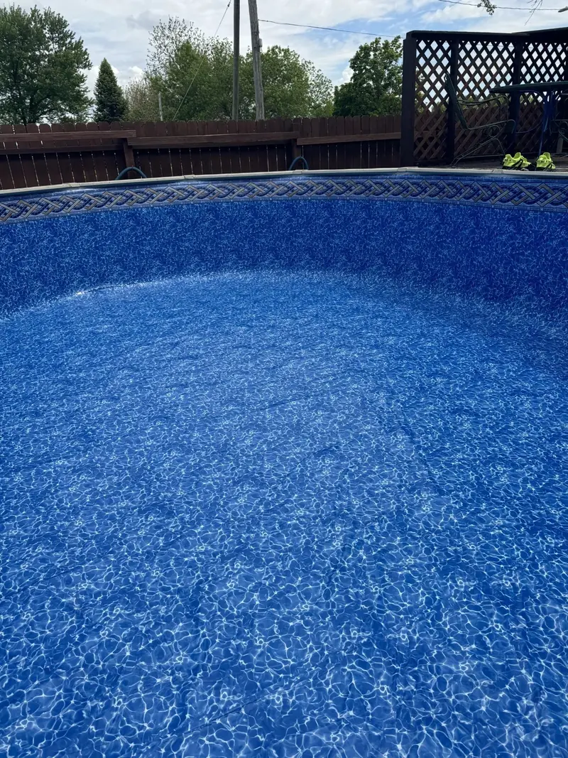 Close-up of a new blue patterned above-ground pool liner